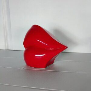 Red Lips Bookend, 5" Modern Art Kiss Sculpture Whimsical Accent, Valentine's Day